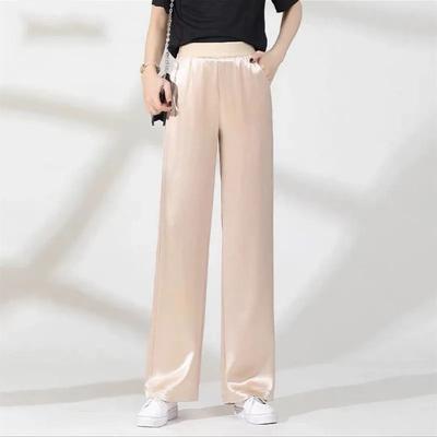 Женские атласные брюки с высокой талией и эластичным поясом, широкие штанины