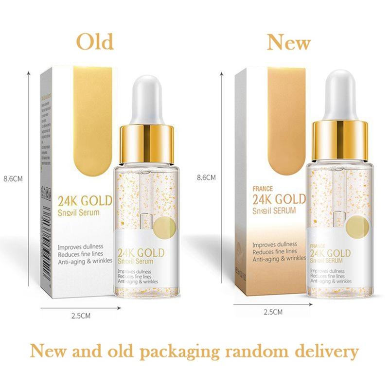 24K Gold Snail Serum Увлажняющая укрепляющая кожа Осветляющая тонкие линии Антивозрастная питательная сыворотка для лица