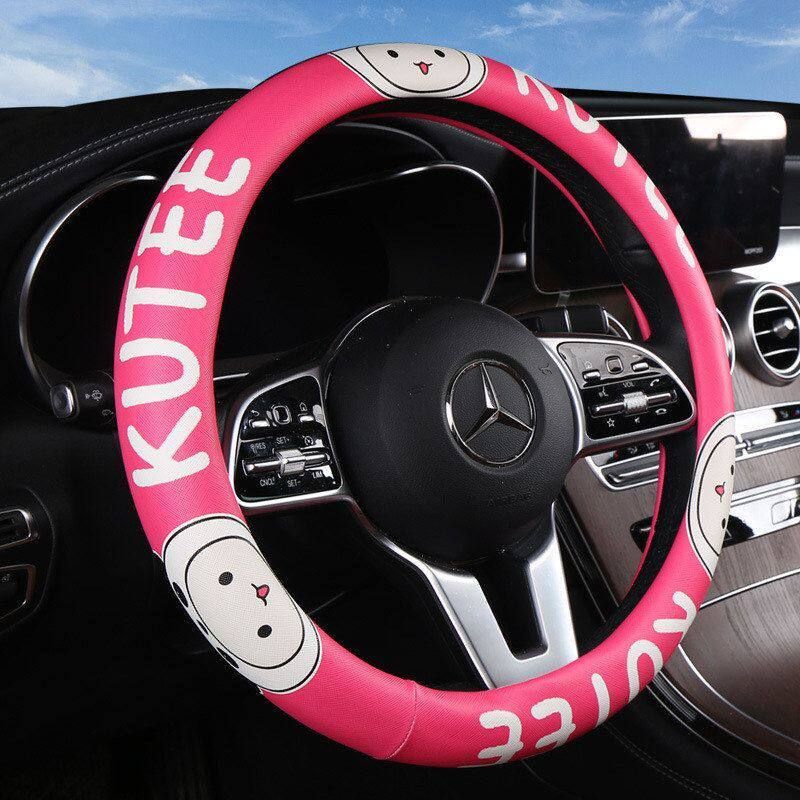 Car Steering Wheel Cover Leather Cartoon Cute Non-Slip Medium Size Goddess Breathable Non-Slip Universal Four-Season Handlebar Cover