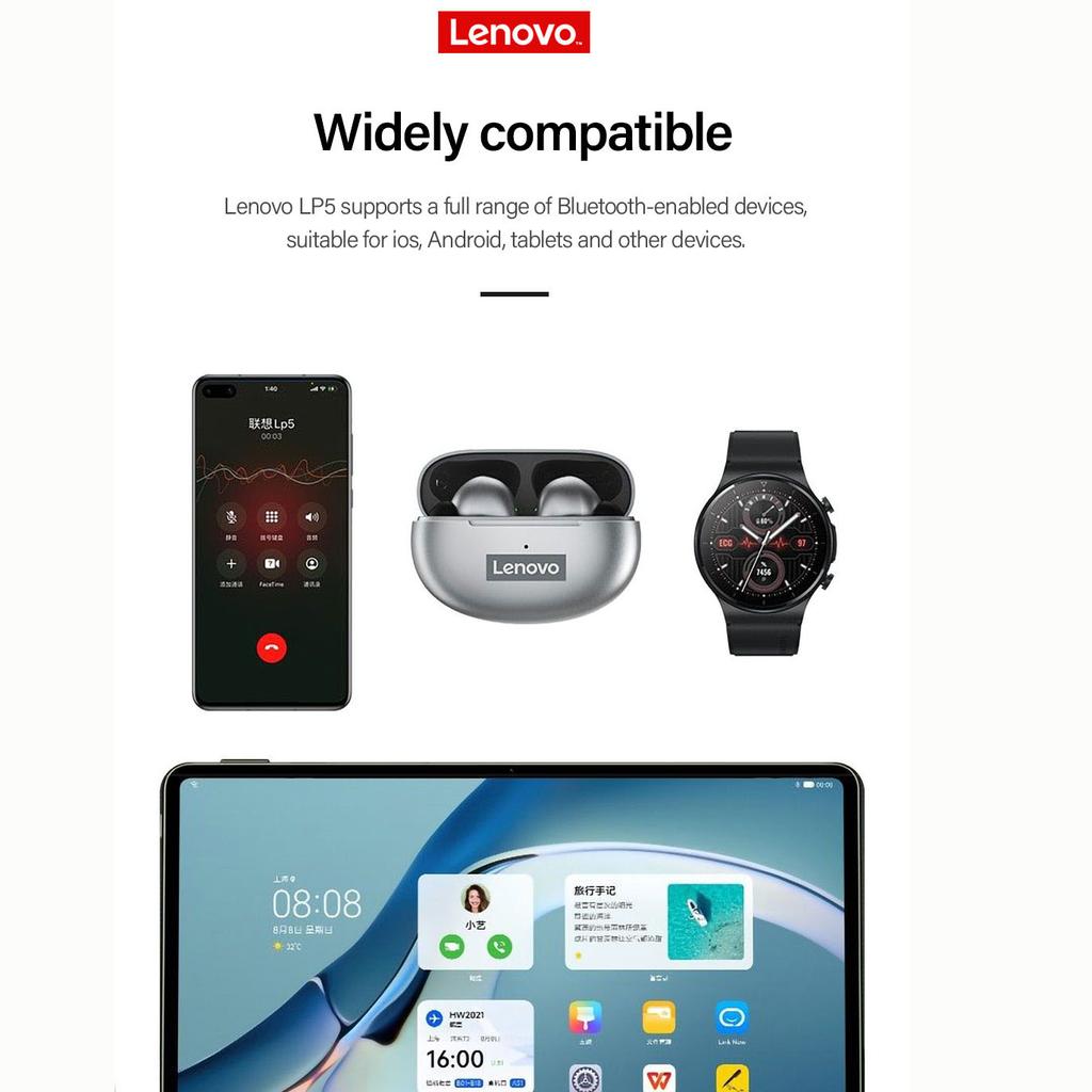 Lenovo LP5 Мини Bluetooth наушники 9D стерео водонепроницаемые беспроводные наушники для iPhone 13 Xiaomi Bluetooth наушники с микрофоном