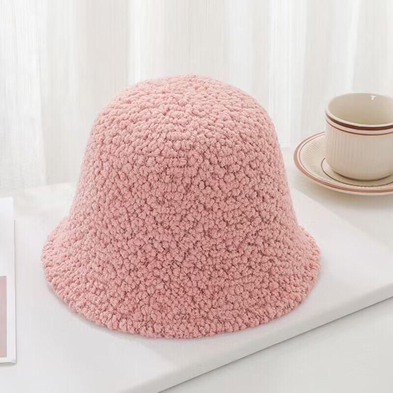 Hat female autumn and winter bucket hat granular velvet beautiful girl bucket hat cute sweet little girl versatile