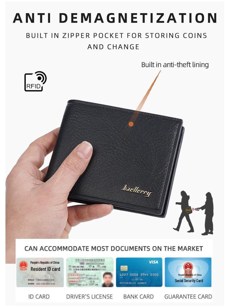 Baellerry Men's Anti-Theft RFID Short Wallet: High-End Card Holder & Coin Purse