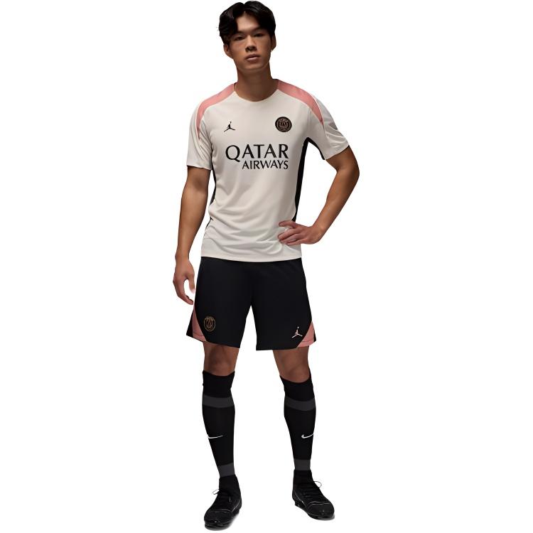 Jordan Мужская футбольная футболка PSG Dri-FIT, удобная, прохладная, трикотажная, с коротким рукавом, топы, светло-слоновая кость, ржаво-розовый, черный FQ2612-111