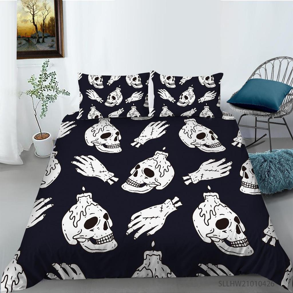 Постельное белье с принтом в виде головы черепа, односпальная двуспальная кровать, полноразмерная персонализированная наволочка с темным узором и пододеяльник 2 или 3 удобных украшения для дома