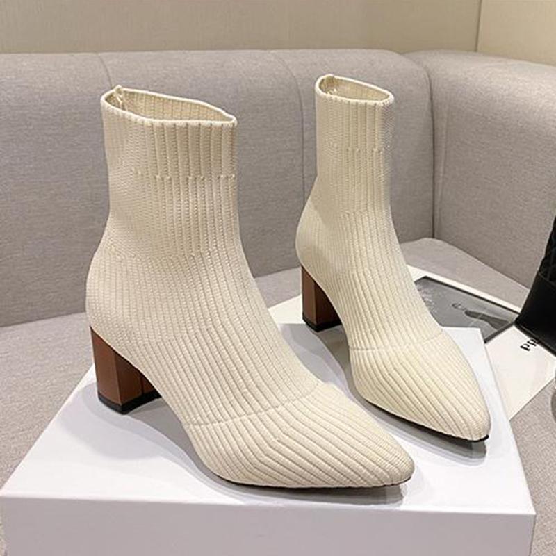 Вязаные ботильоны для женщин весна осень мода готика эластичные носки туфли-лодочки сапоги на высоком каблуке сексуальные платья сапоги женские