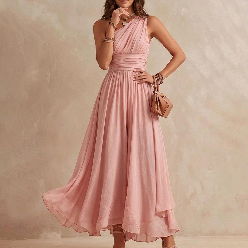 Women S Summer Solid Color One Shoulder Sleeveless Fitted Long Dress