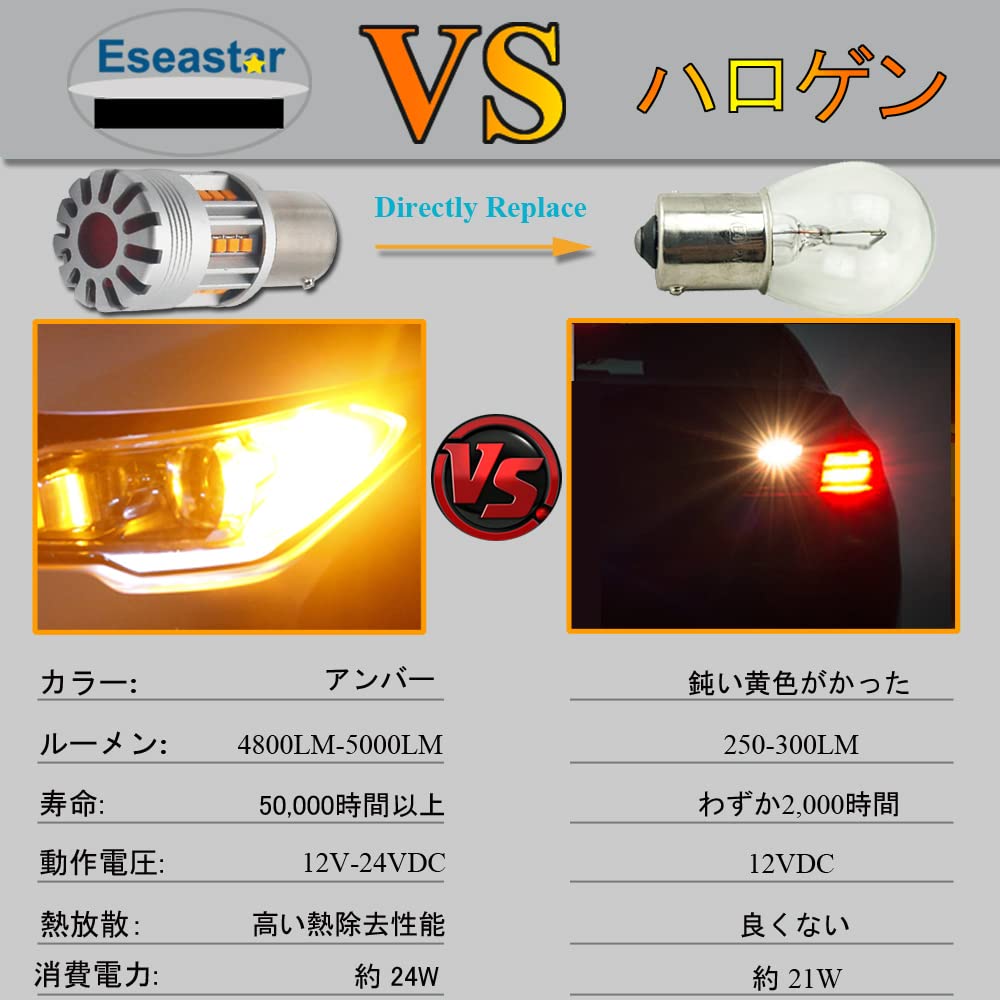 Светодиодный указатель поворота Eseastar S25 180°, лампа BA15S, P21W, янтарный, охлаждающий вентилятор, высокая вспышка,