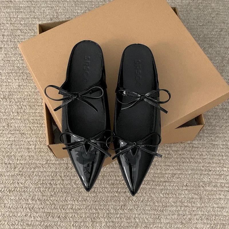 Летние женские туфли-мюли с острым носком, модные женские туфли-бабочки на пляже, женские туфли на плоской подошве