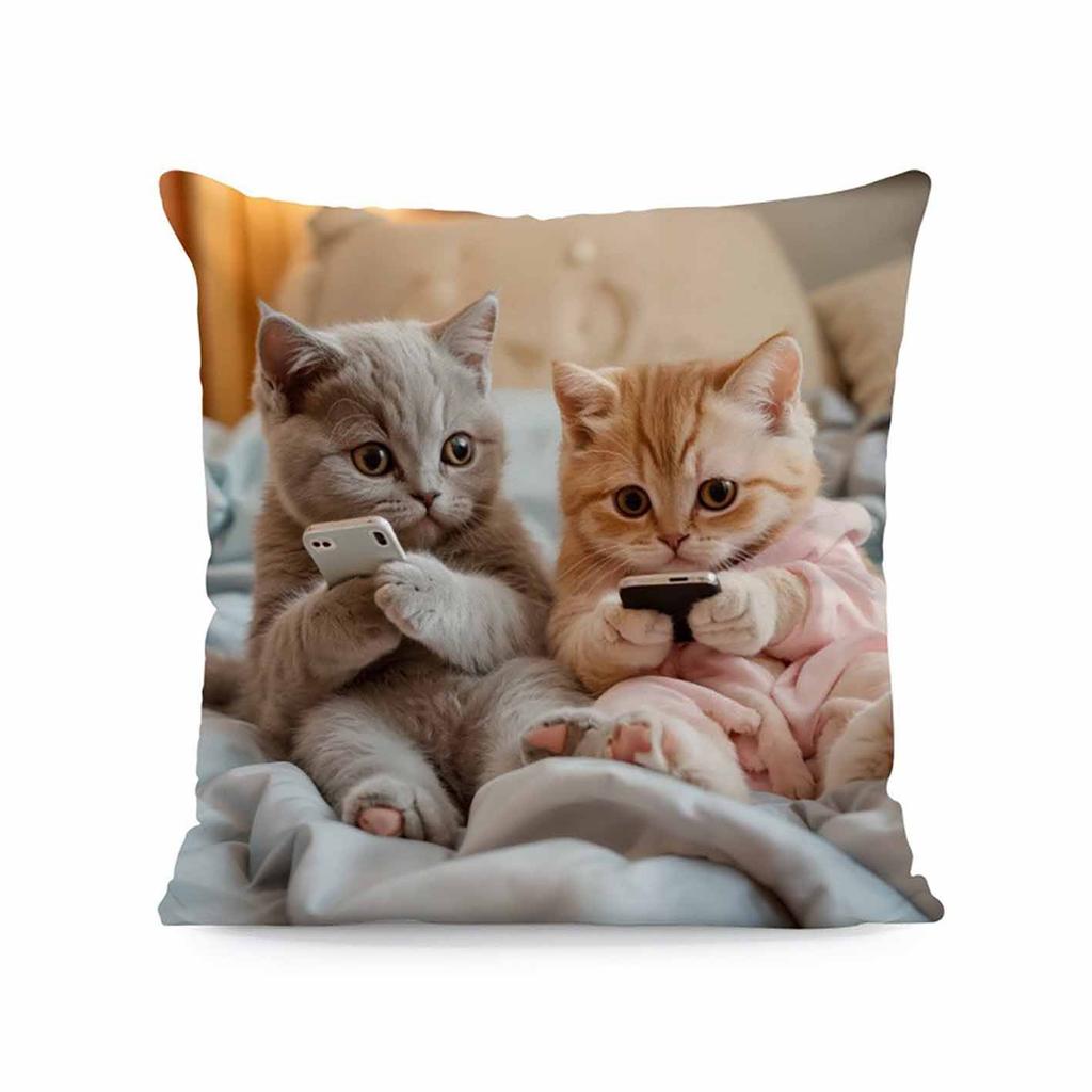 1pcs Cute Cats Zipper Closure Short Plush Material Pillowcase, Suitable for Car, Farmhouse, Bedroom, Living Room Sofa Pillow Cover