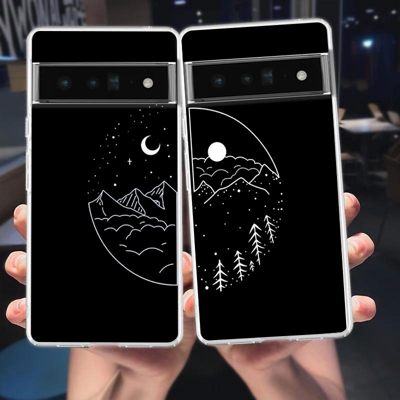 Чехол для телефона с мультяшным рисунком "Пара Солнце Луна" Aesth для Google Pixel 9 8 7 6 Pro XL 8A 7A 6A 5 4 5A 4A 3A XL 5G, мягкий прозрачный чехол из ТПУ