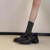 Sheepskin Version~ Velcro Small Leather Shoes Women's British Style Retro One-pedal Loafers Platform Muffin Height-increasing Single Shoes