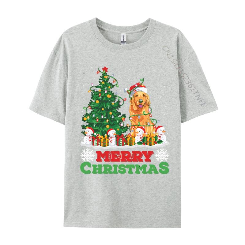Xmas Tree Lighting Santa Golden Retri Tshirt Cotton Tees 2024 Fashion TopsTees New TShirts Male Unique Problem Solved T Shirt