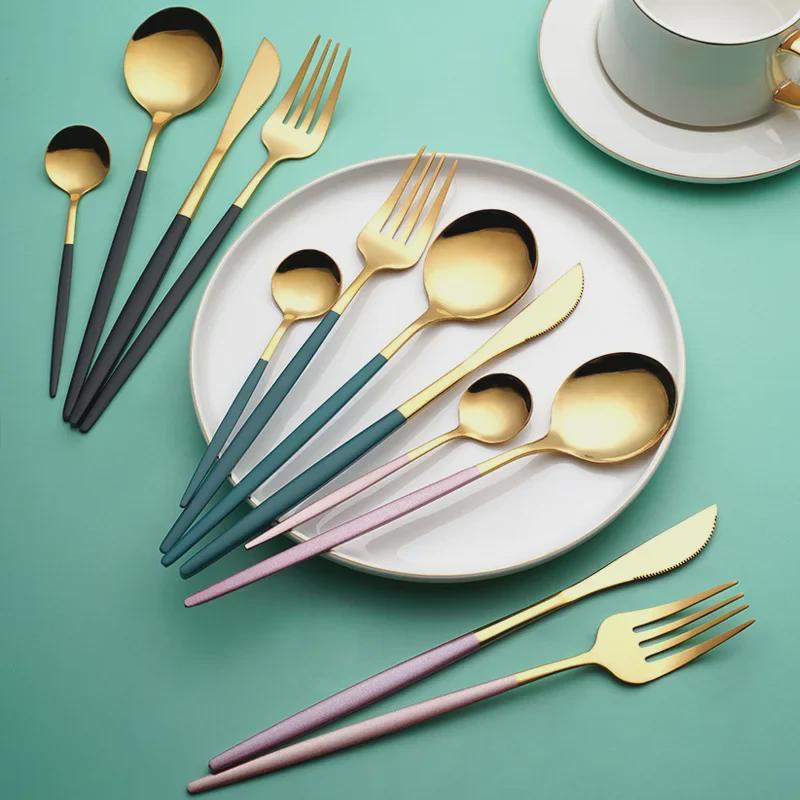 Португальский набор столовых приборов: Нож, вилка, ложка из нержавеющей стали - подарочная коробка для стейков в стиле вестерн из 4 предметов