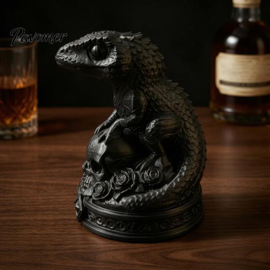 Детализированная 3D-печатная статуэтка Скелет Геккона Украшение Роза, Готическая смоляная декоративная черепная статуэтка для полки, Настольная скульптура животного Хэллоуин Домашняя вечеринка