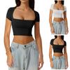 Ayollar Modasi Slim Fit Bir Rangli Kvadrat Bo'yinli Pastki Ko'ylak Nozik Qisqa Qisma T-shirt Top