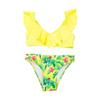 Children's Cute Two Pieces Swimsuit Girls‘ Tankini Bathing Suit Toddlers' Ruffled Top with Printed Briefs Summer Beach Swimming Suit for Kids