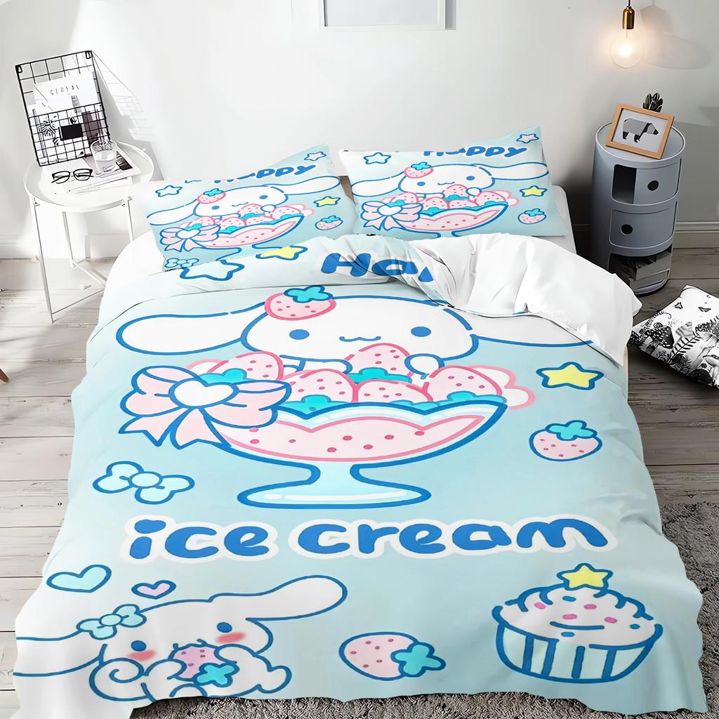 Серия Sanrio Набор постельного белья пододеяльник Kuromi для детей Размер King-size Роскошный чехол 100% Полиэстер 3 предмета Рождественские подарки Декор для дома