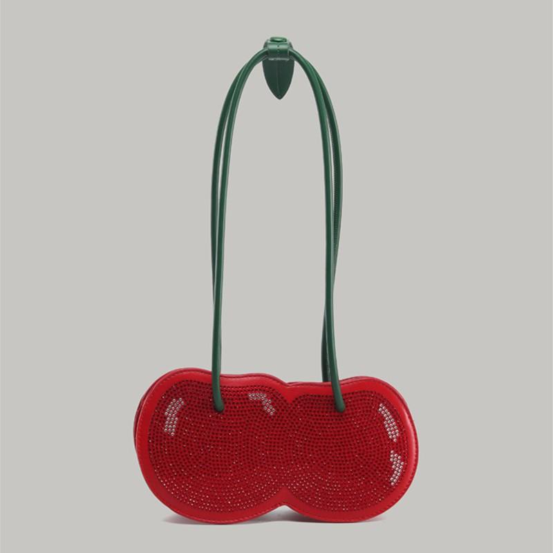 Sweet Cherry Red Underarm Bag Women Water Splash Proof Creative Berry Handbag Ladies Lightweight Polyester Leather Shoulder Bag