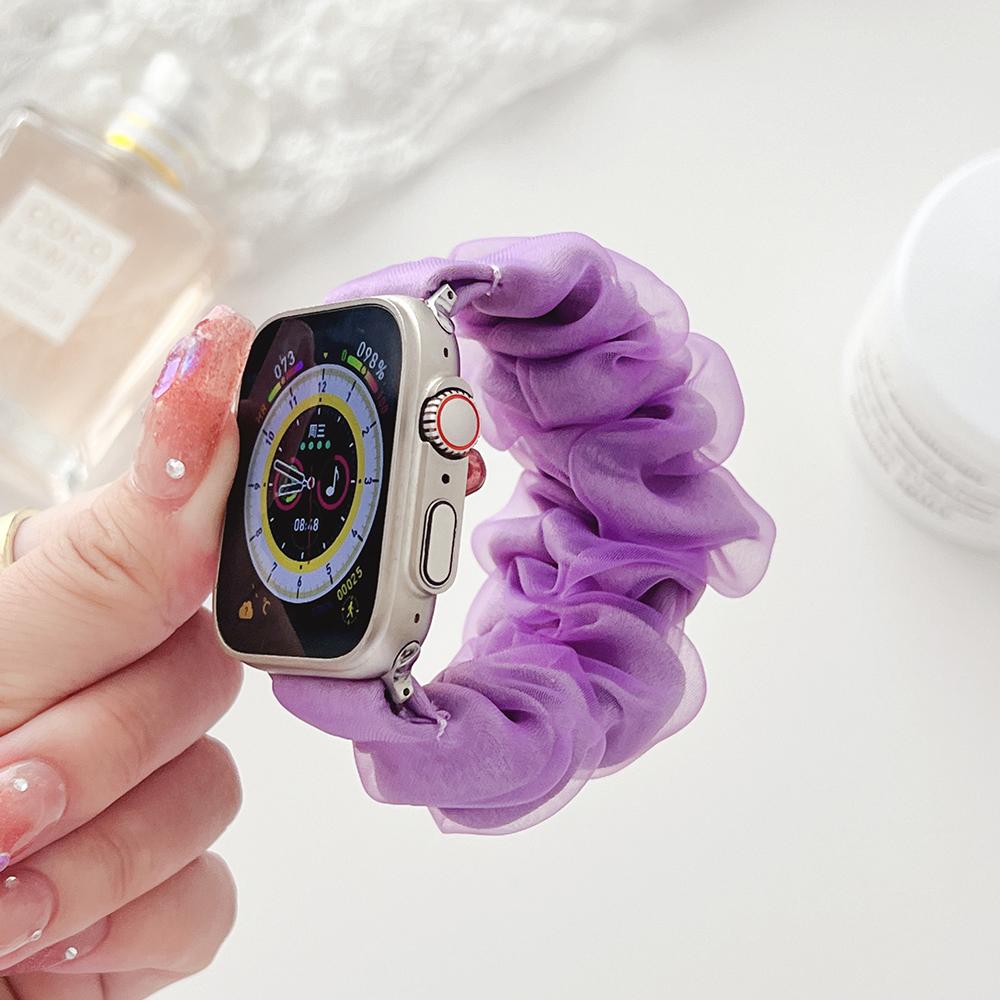 Purple Scrunchie Dressy Strap for Apple Watch Band Series 10 9 8 7 6 5 4 3 2 SE Soft Elastic Wristband for iWatch Bracelet Women