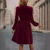 QICED Женское весенне-осеннее модное темпераментное бархатное платье с воротником-стойкой и длинными рукавами