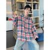 2024 Клетчатая рубашка с длинным рукавом в японском стиле Гонконга Ins Свободная рубашка для мальчиков Летнее модное универсальное повседневное пальто