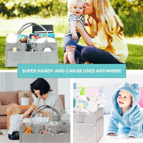 Baby Diaper Caddy Organizer with Dividers Portable Car Diaper Box Felt Diaper Caddy with Handle Nursery Basket