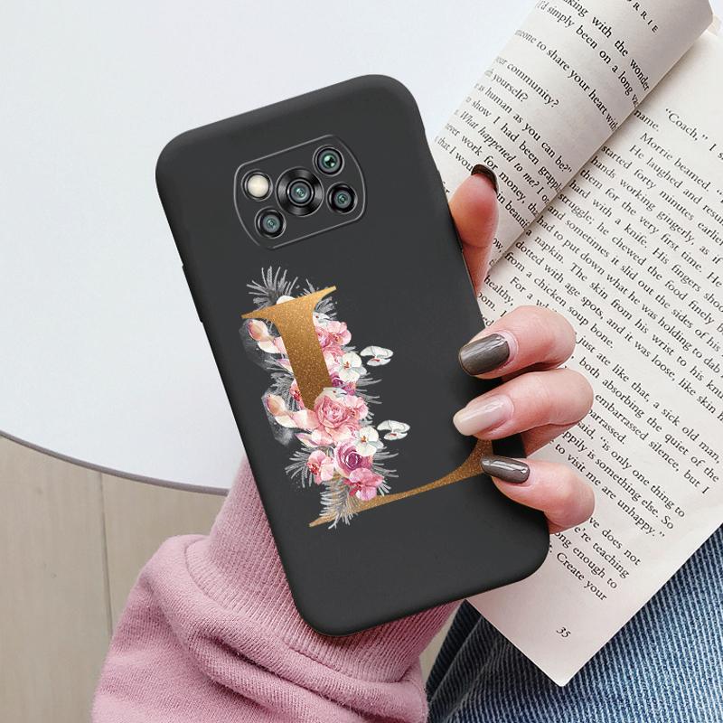 Чехол-буклет для Poco X3 NFC PocoX3 Pro Задняя крышка Ретро Цветы Розовый Черный Мягкий ТПУ Чехол с инициалами Для Xiaomi Poco X 3 Pro