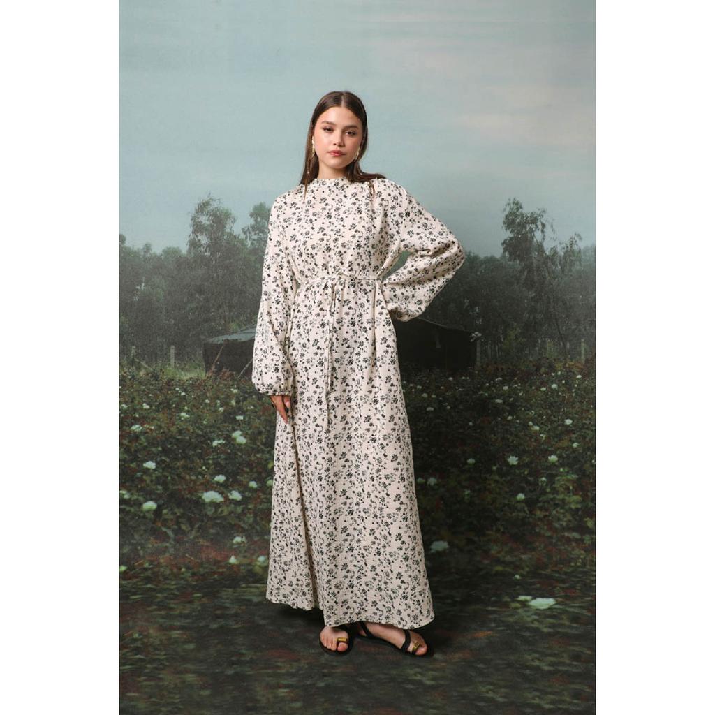 Floral Patterned Muslin Dress Black