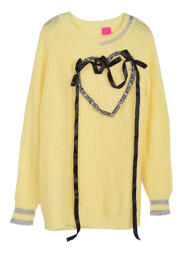Xitao Модный пуловер, свободный вязаный бандаж с бантом и сердечком, женский свитер LDD2226