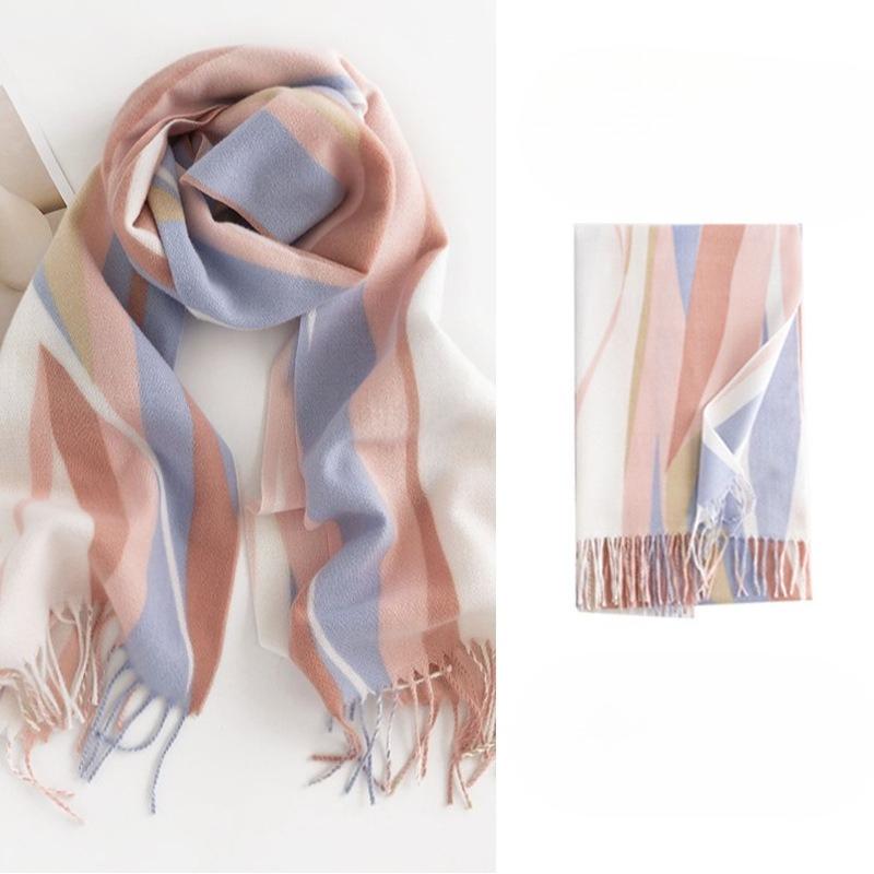 Dopamine Long Warm Windproof Shawl Scarf High End Striped Scarf for Women Korean Style Atmosphere Versatile Temperament