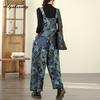 Plus Size Korean Style Stylish Streetwear Overall Straps Print Denim Wide Leg Jeans Basic Ladies' Casual Loose Vintage Romper
