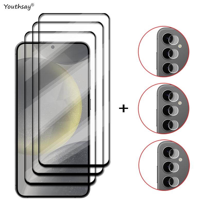 Стекло Full Cover для Samsung Galaxy S25 Закаленное стекло Samsung S25 Plus Защитная пленка для экрана HD Пленка на объектив телефона Samsung Galaxy S25