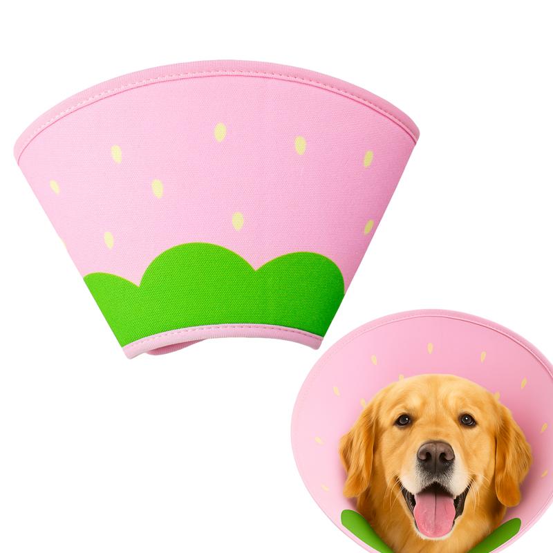 Cute Soft Strawberry Pet Recovery Cone Adjustable Quick Release Protective Collar Anti-Bite Anti-Lick Personalized for Dogs Cats