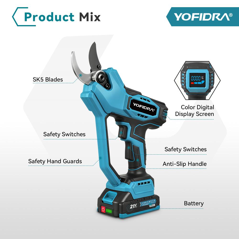 Yofidra 60 мм AI Управление передачами Бесщеточный электрический секатор Аккумуляторный для обрезки деревьев бонсай Электрические ножницы для аккумулятора Makita 21V