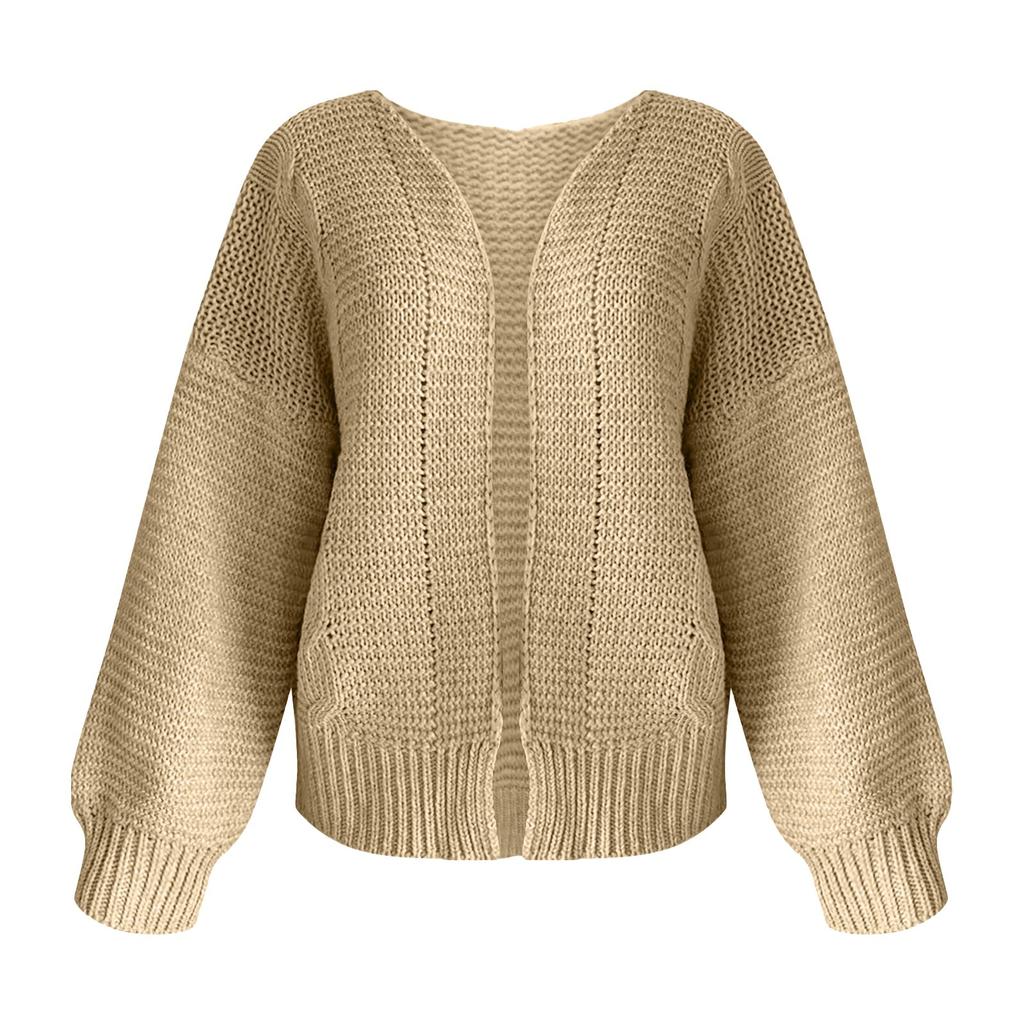 Женская мода Повседневный открытый спереди Длинный рукав Кардиганы крупной вязки Свитера Верхняя одежда Пальто