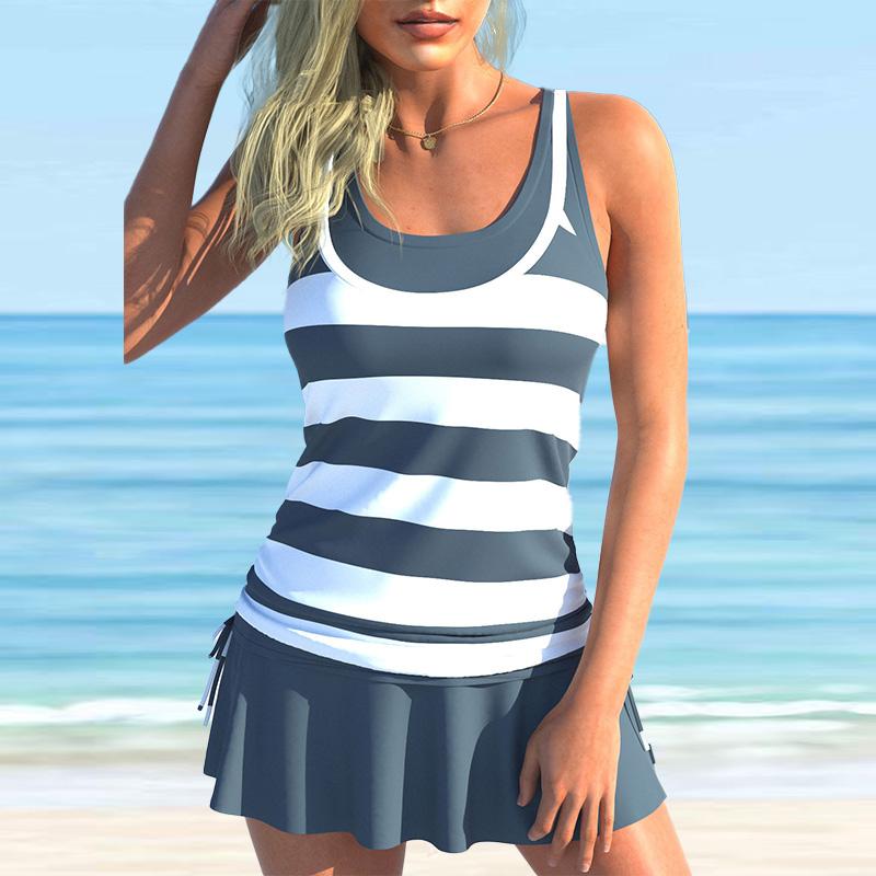 Women's Shoulder Strap Swimsuit White Chrysanthemum Print Bikini Tankini Swimsuit