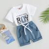 Baby Boys Shorts Set, Short Sleeve Cartoon Bear Print T-shirt with Elastic Waist Shorts Summer Outfit