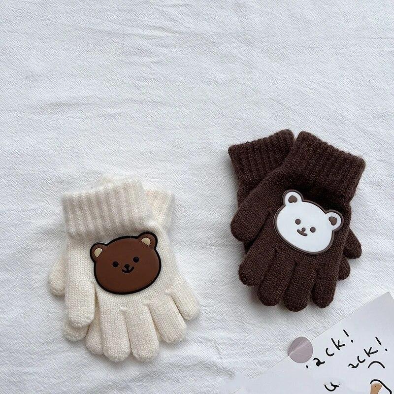 1 пара кавайных перчаток для детей, для мальчиков и девочек, осенне-зимние теплые перчатки для малышей, милые перчатки с мультяшным медведем для маленьких детей, уличные