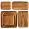 6Pcs Wood Plates Square Rectangle Wooden Plate Set Acacia Wood Serving Dish Fruit Dessert Cake Plate Wooden Utensils Tableware
