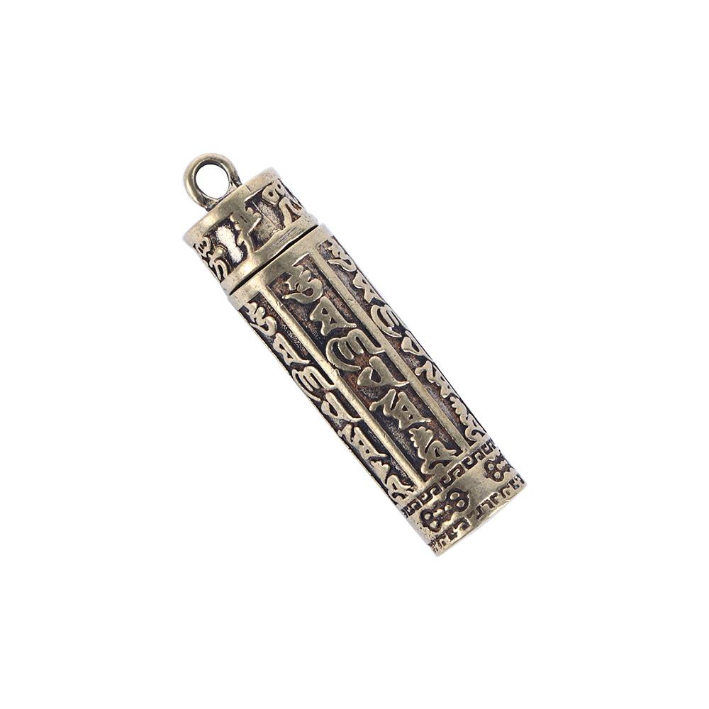 Brass Openable Cylindrical box Necklace Pendant Travel Pill Case Pill Box Buddhist Pendant