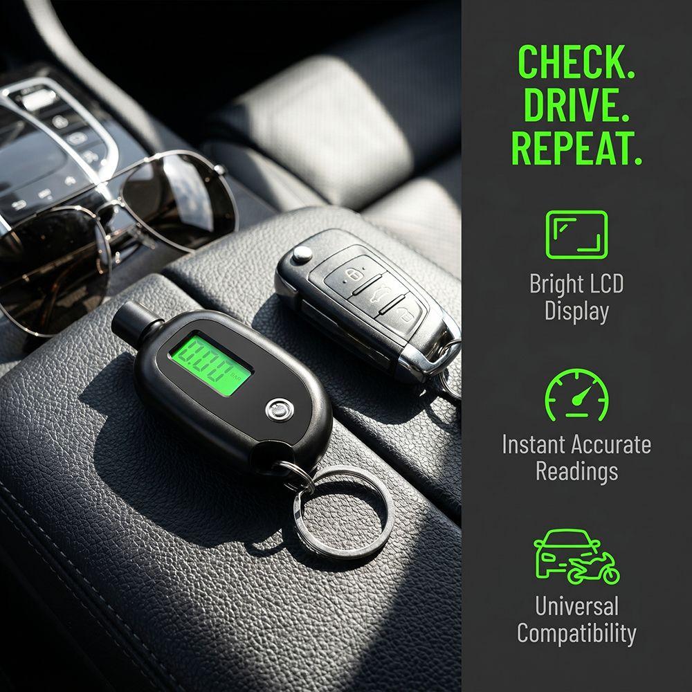 LCD Display Digital Keychain Tire Pressure Gauge Mini Size Digital LCD Display Vehicle Maintenance