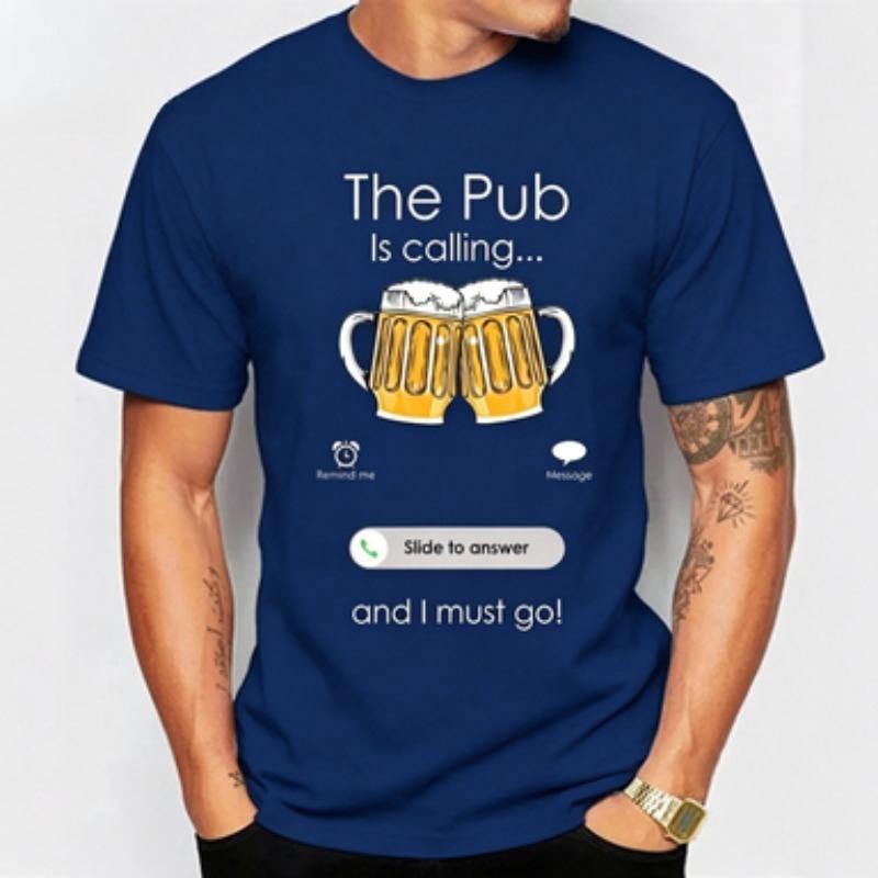 2026 New Unisex Pure Cotton Tee Funny Pub Calling Incoming Call Beer Mugs Print Drinking Humor Streetwear Summer Loose Fit Tshirt
