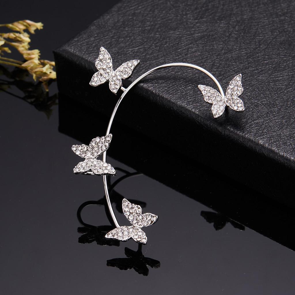 Korean Sparkly Rhinestone Butterfly Ear Cuff Clip - No Piercing Fairy Style Earrings