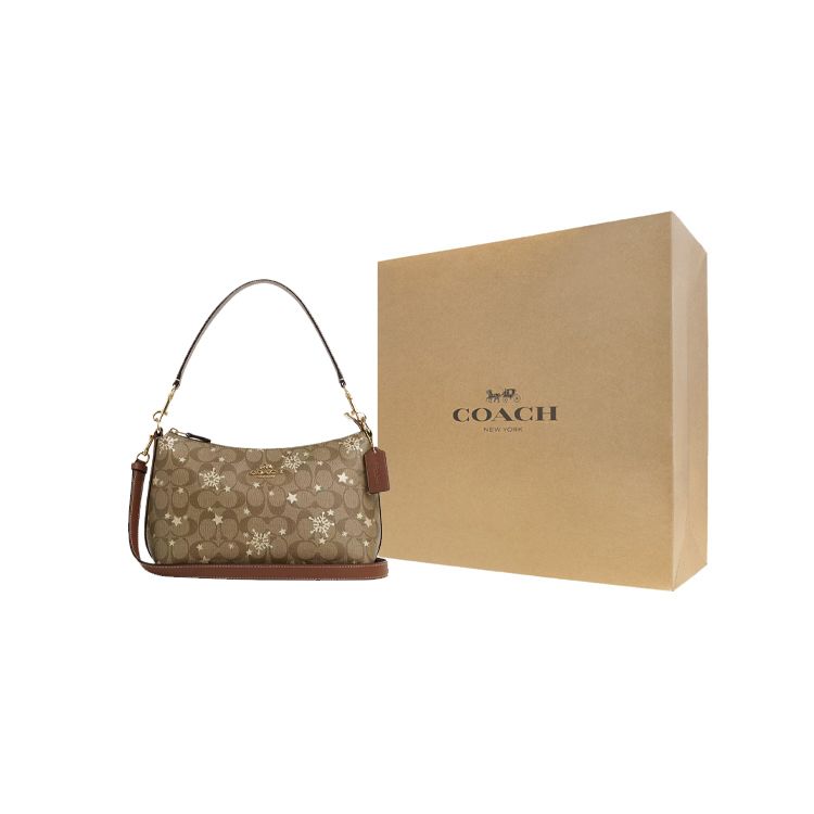 Coach Clara 26 Classic Monogram Large Capacity Snowflake Print Color Block Signature Coated Canvas Smooth Leather Shoulder Bag CN688-IMWD9