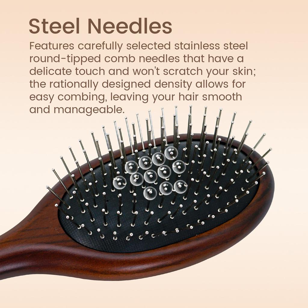 Natural Wooden Paddle Hair Brush with Metal Bristles Scalp Massage Air Cushion Comb for Detangling Hair Growth Hair Care Tool