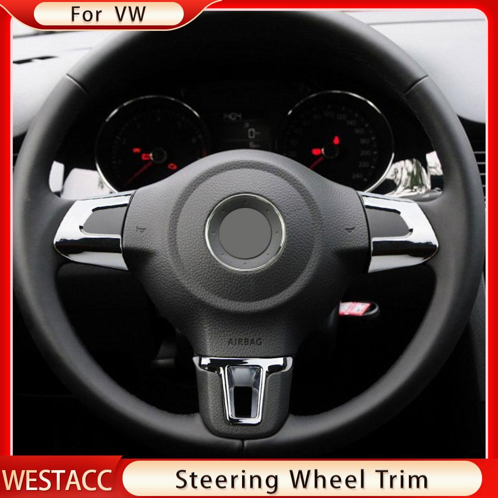 ABS хромированная крышка рулевого колеса автомобиля, декоративная наклейка, накладка для Volkswagen VW GOLF 6 MK6 JETTA MK5 MK6 POLO Bora