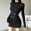 Женское тонкое сексуальное платье-футляр с высокой талией и рюшами в стиле панк с ремнями из искусственной кожи