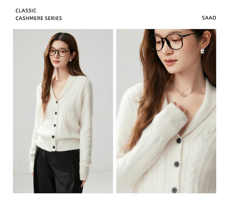 Women's Cashmere Sweater: 2026 Autumn/Winter Shawl Collar Cable Knit Cardigan - Versatile, Flattering, and Warm.