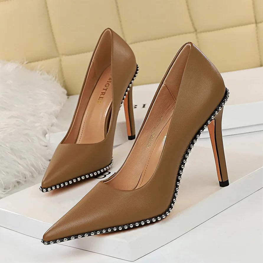 Fashion BIGTREE Shoes Rivet Woman Pumps 2024 New High Heels Stiletto Pu Leather Women Heels Sexy Party Shoes Female Heel Plus Size 43