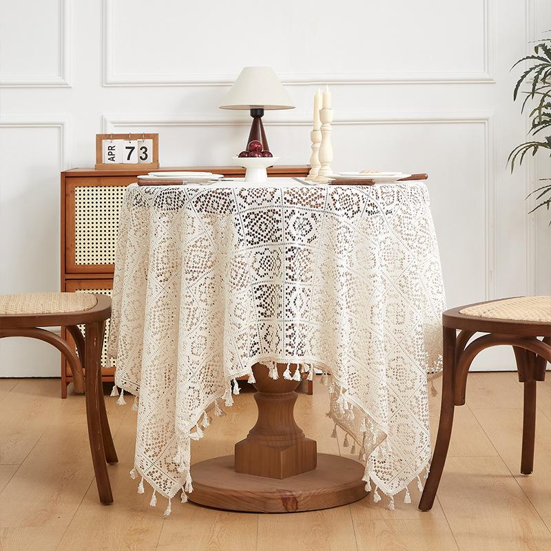 Retro Hollow Crochet Tablecloth Rectangular Round Dining Table Coffee Table Tablecloth Cabinet Cover Towel Household